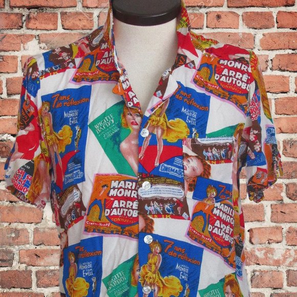 RARE Bespoke Shirt with Marilyn Monroe Brigitte Bardot French Movie Titles Sz M - Picture 1 of 15